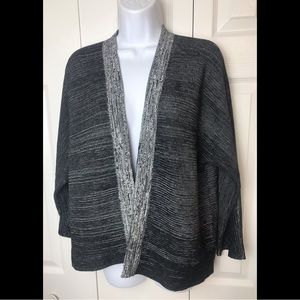 EILEEN FISHER Petite Marled Knit Cardigan Sweater Open Front Black White Gray